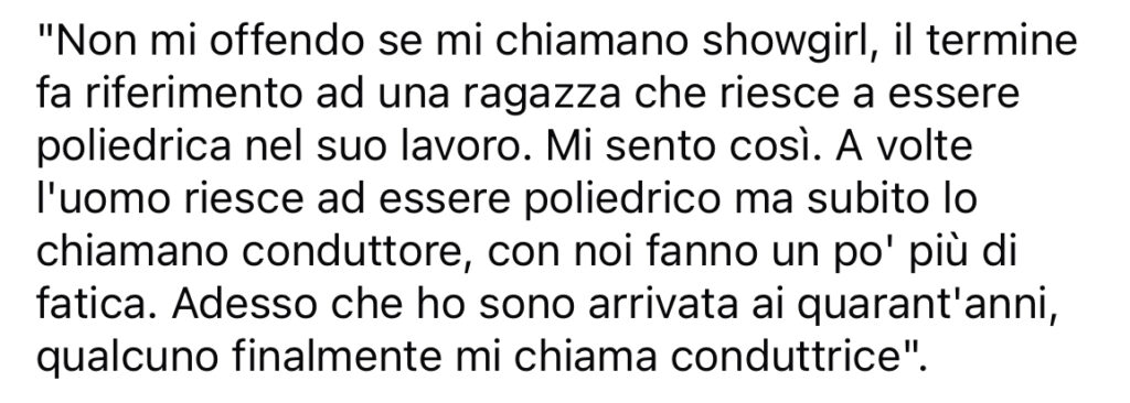 dichiarazione di belen sulle showgirl