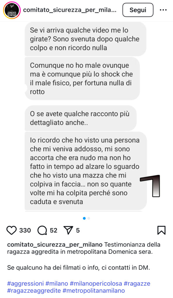 screenshot comparso che sarebbe stato scritto dalla vitttima dell'aggressione