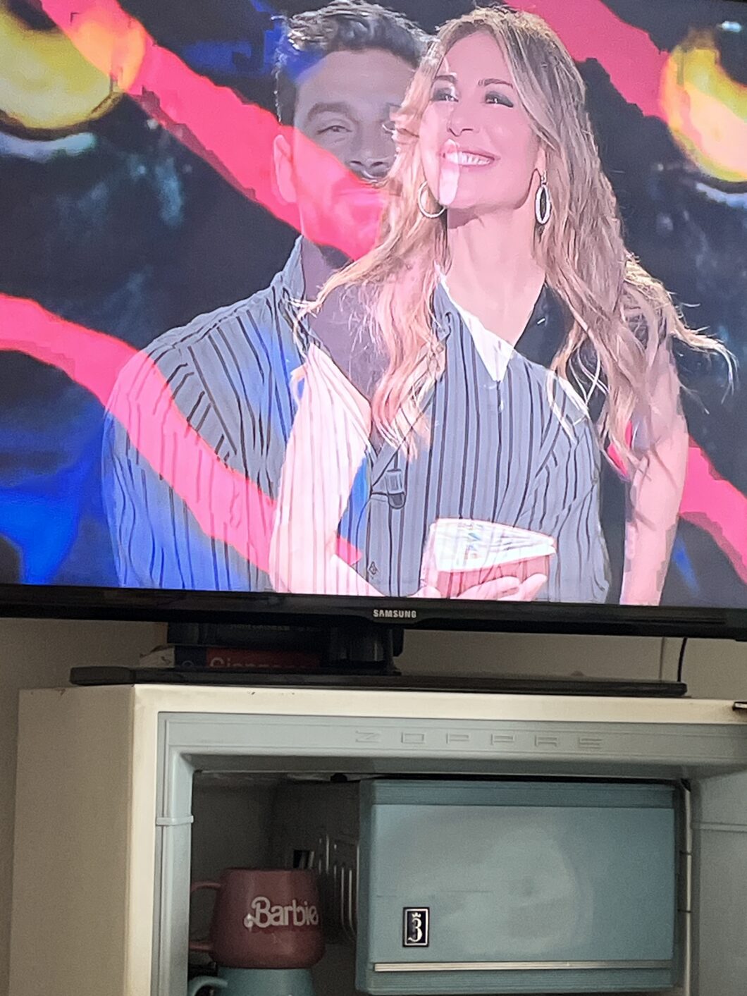 chi è michele morrone, qui sullo sfondo dietro a francesca fagnani durante belve